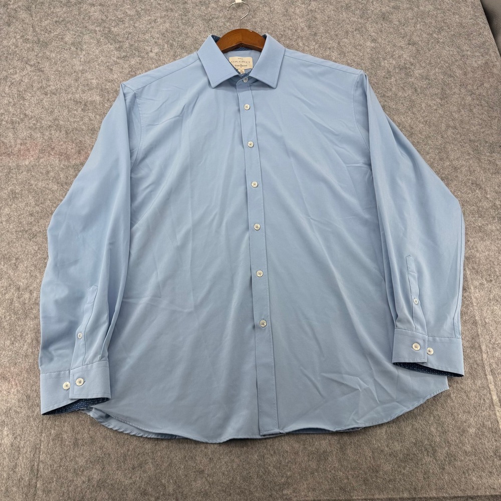 CON.STRUCT Slim Fit 4-Way Stretch Dress Shirt Mens XL 17-17.5 34-35 Light Blue